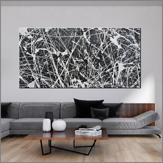 Brain Scatter 240cm x 120cm Black White Abstract Art