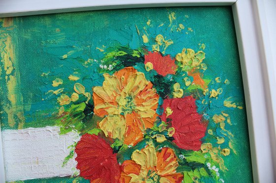 Flowers for you - Oils & Cold wax medium - rough textured painting on canvas board - Floral still life painting (2020)