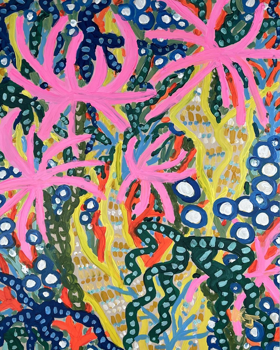 Expressive Botanical Acrylic Painting By Katie Jurkiewicz, 16 X 20", Keep Palm And Carry On, Original Artwork