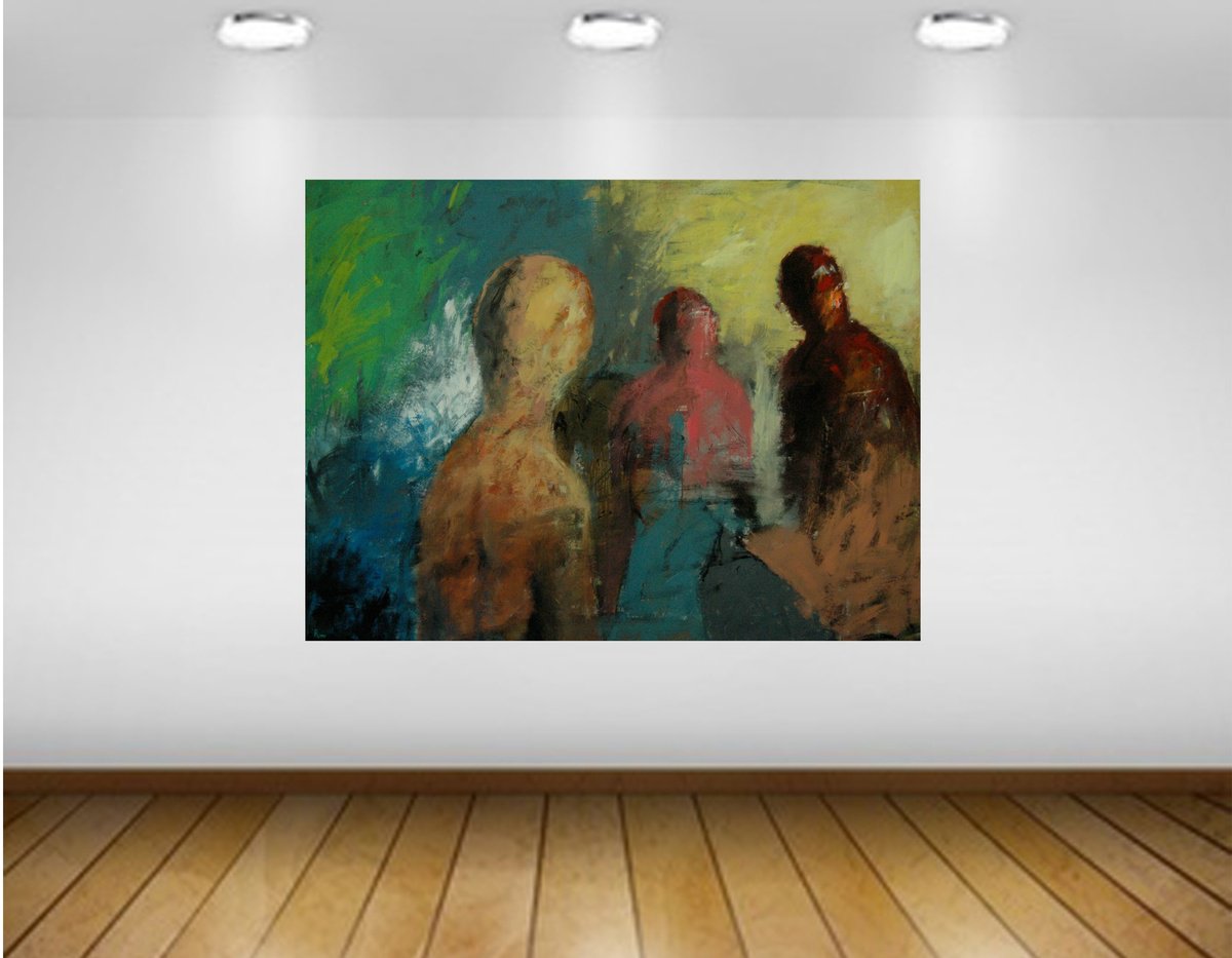 Abstract Portrait Acrylic Painting By Rumen Spasov, 79 X 59", Long Farewell, Original Artwork