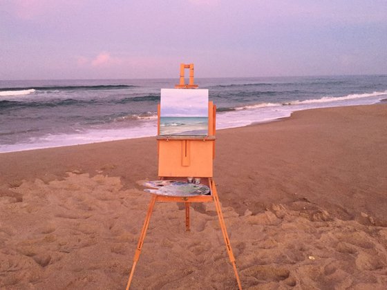 Diamond of the Night, full moon over the ocean painting