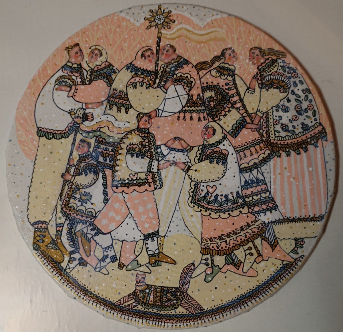 Naive Portrait Acrylic Painting By Tetiana Osadchuk, 12 X 12", Winter Fairytale, Original Artwork