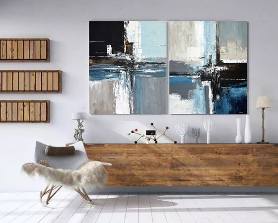 Reflections in Parallel. blue set diptych