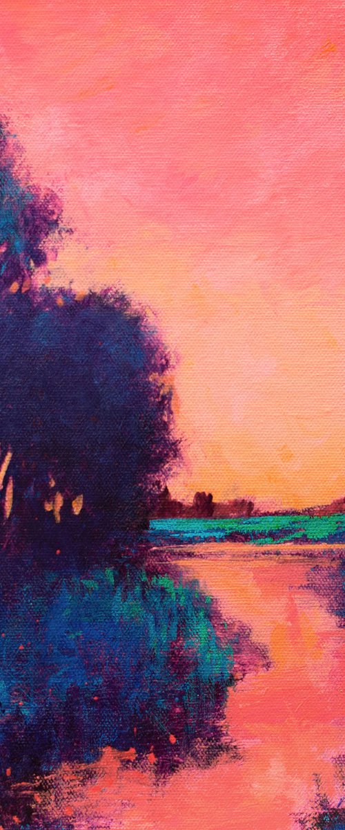 Magenta Sunset 221204, sunset landscape with field & trees by Don Bishop