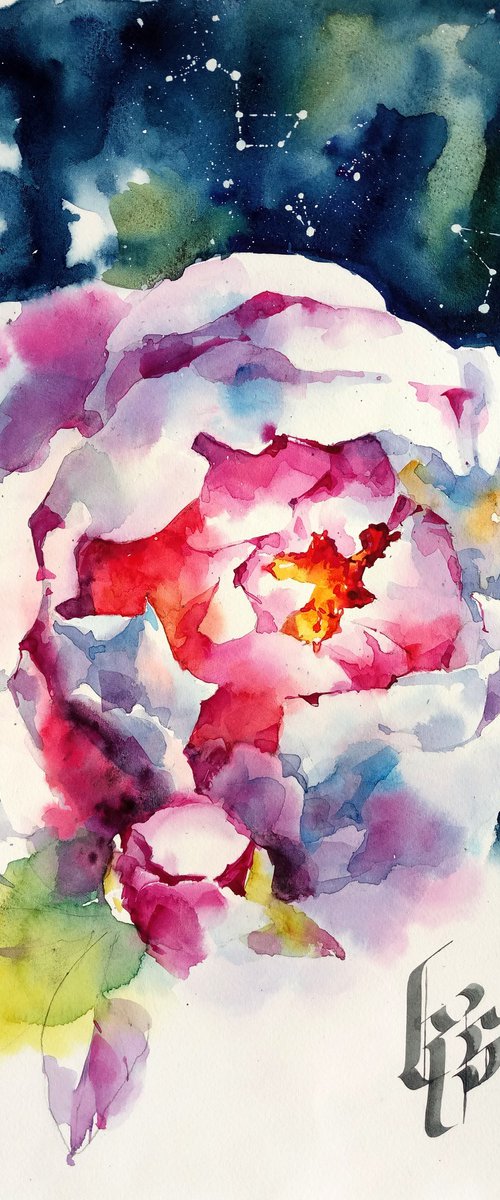 "Peony" original modern watercolor painting by Ksenia Selianko