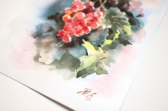 Red currant, Watercolor berries, Small art for kitchen