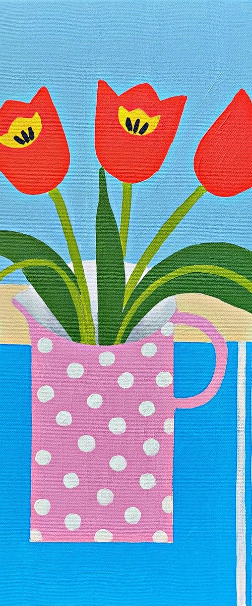 Tulips and Harbour Boats by Jan Rippingham