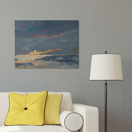 Expressionist painting - "Spring evening" - Landscape - Impressionism - Minimalism - Sunset