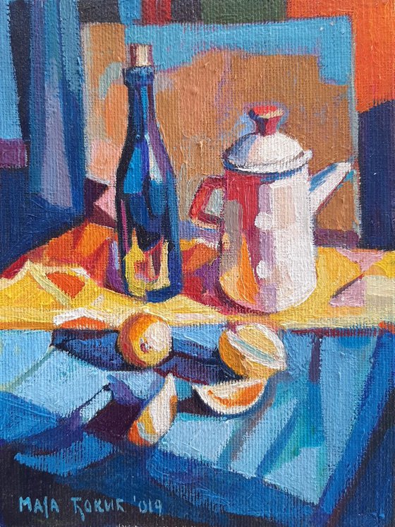 Still life with lemons miniature 13x17cm