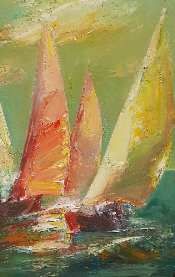 Sailboats (60x50, oil painting, ready to hang)