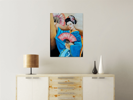 Danza dei ventagli - original painting-Geisha-portrait