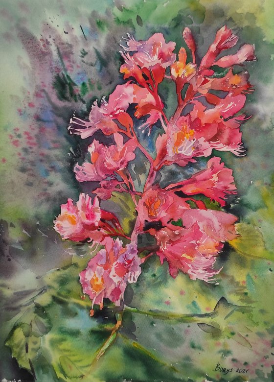 Chestnut - flowers tree, original painting