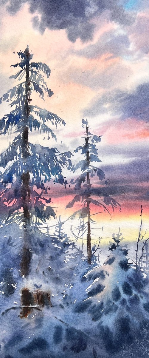 Winter Forest Sunset #2 by Eugenia Gorbacheva