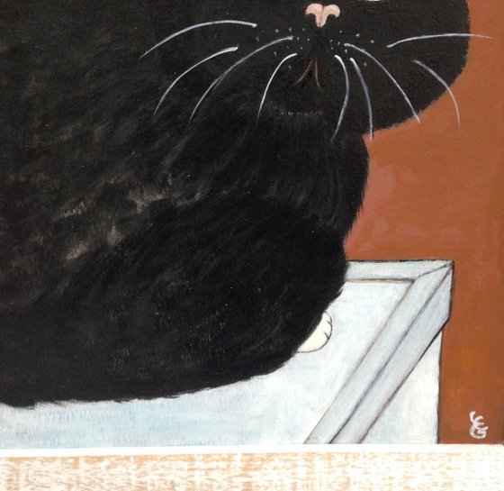Black Cat on the Chest of Drawers