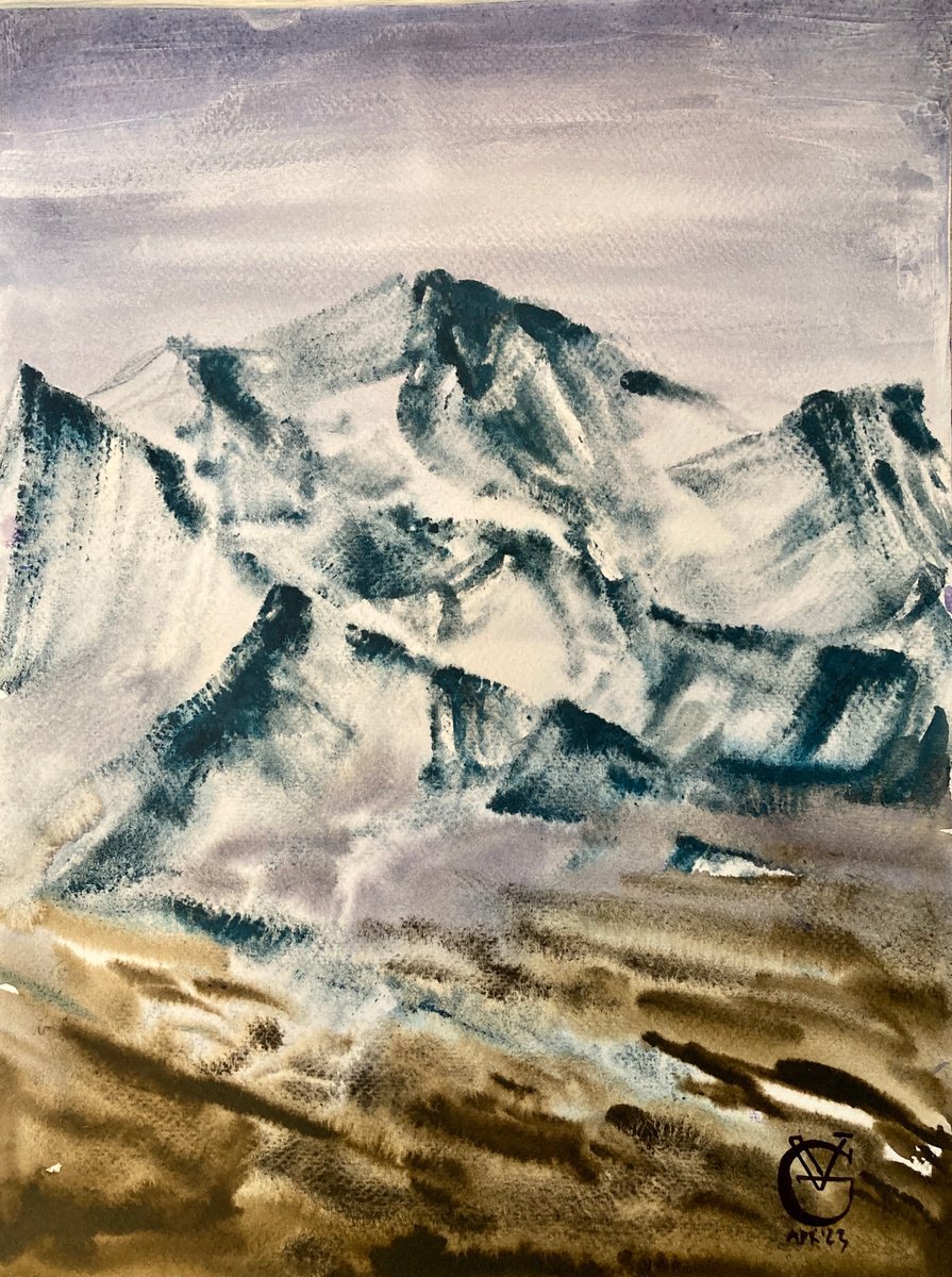 Impressionistic Landscape Watercolour By Valeria Golovenkina, 12 X 16", Ile Alatau #5, Original Artwork