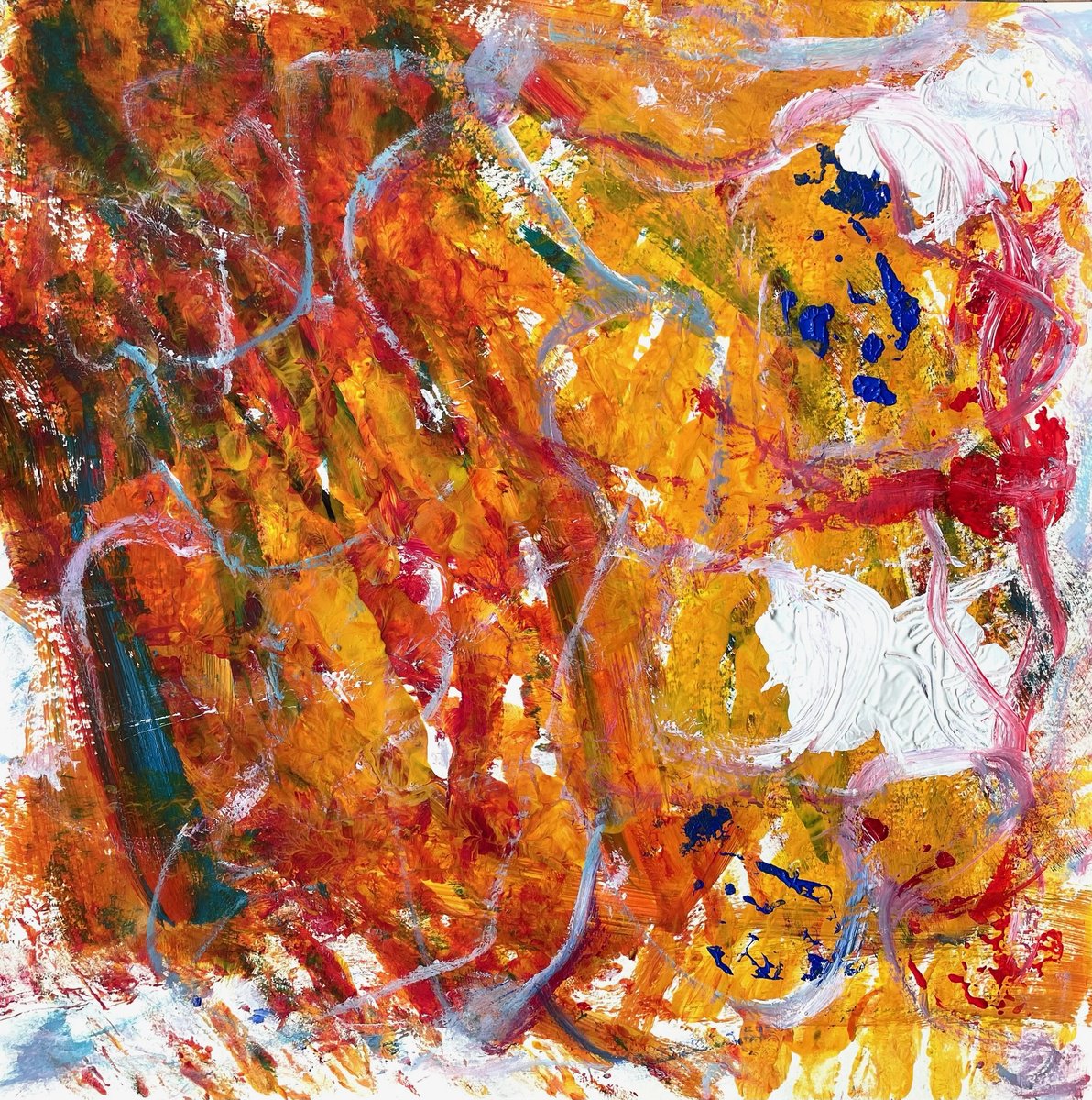 Organic Abstract Acrylic Painting By Christel Haag, 16 X 16, Lowe Und Stier, Original Artwork