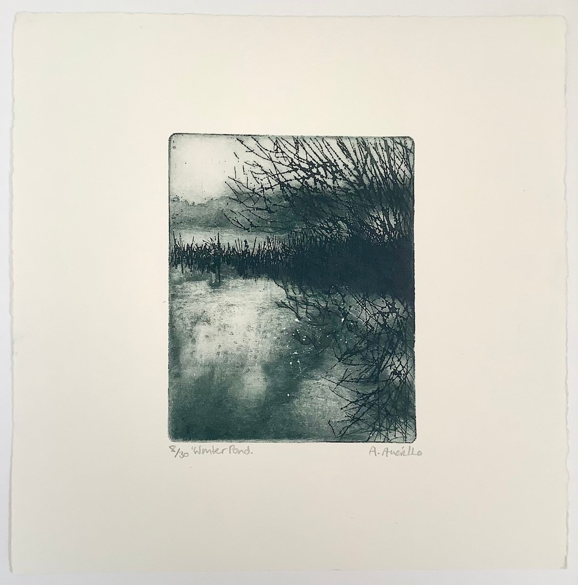 Impressionistic Etchings & Engravings , Winter Pond By Amanda Averillo, 10 X 10, Artwork For Sale On Artfinder