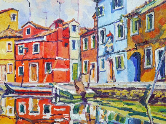 "Summer in Venice " original oil painting, ready to hang, water wall decor, gift idea