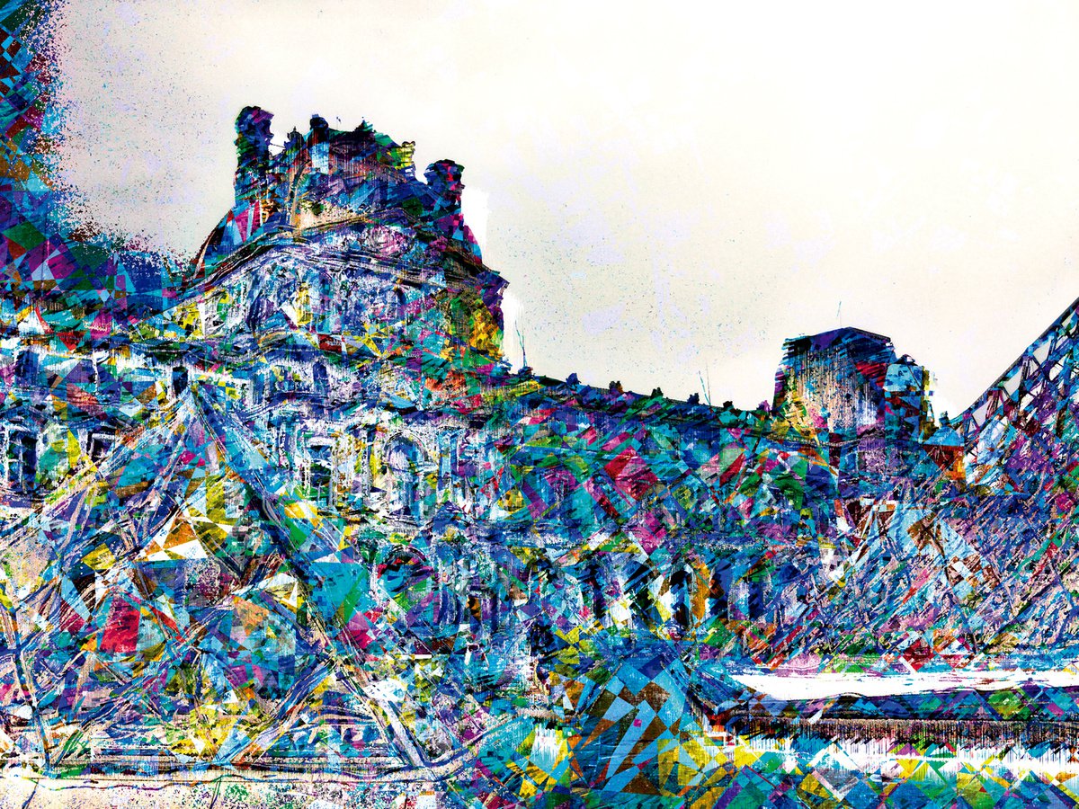 Expressive Cityscapes Print By Javier Diaz, 79 X 60, Bosquejos Parisinos, Louvre, Original Artwork