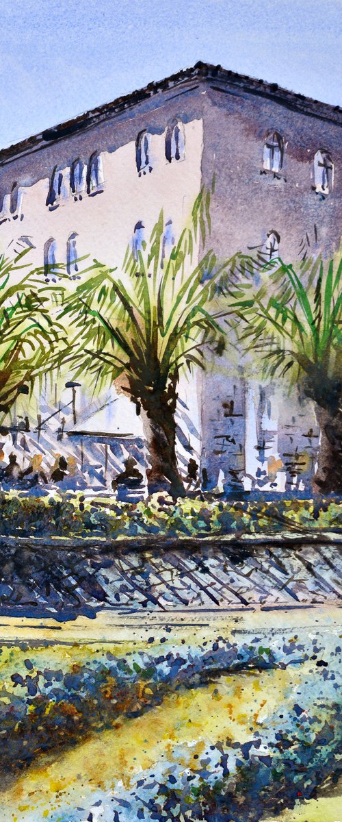 Sun and colors Caffé Wagner Opatija Croatia  17x36 cm 2022 by Nenad Kojić watercolorist