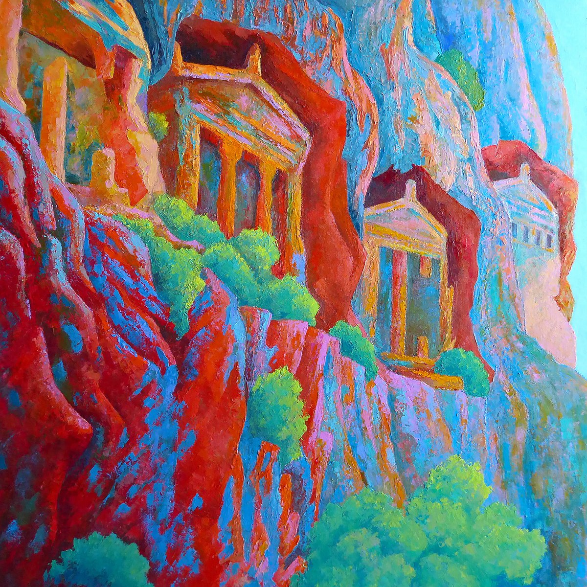 Impressionistic Cityscapes Acrylic Painting By Stephen Conroy, 30 X 30", Tombs Of Kings, Original Artwork
