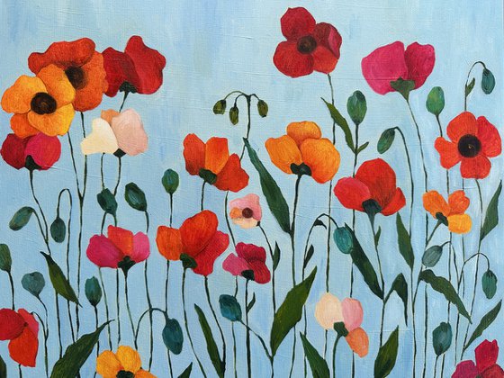 Poppies on Blue