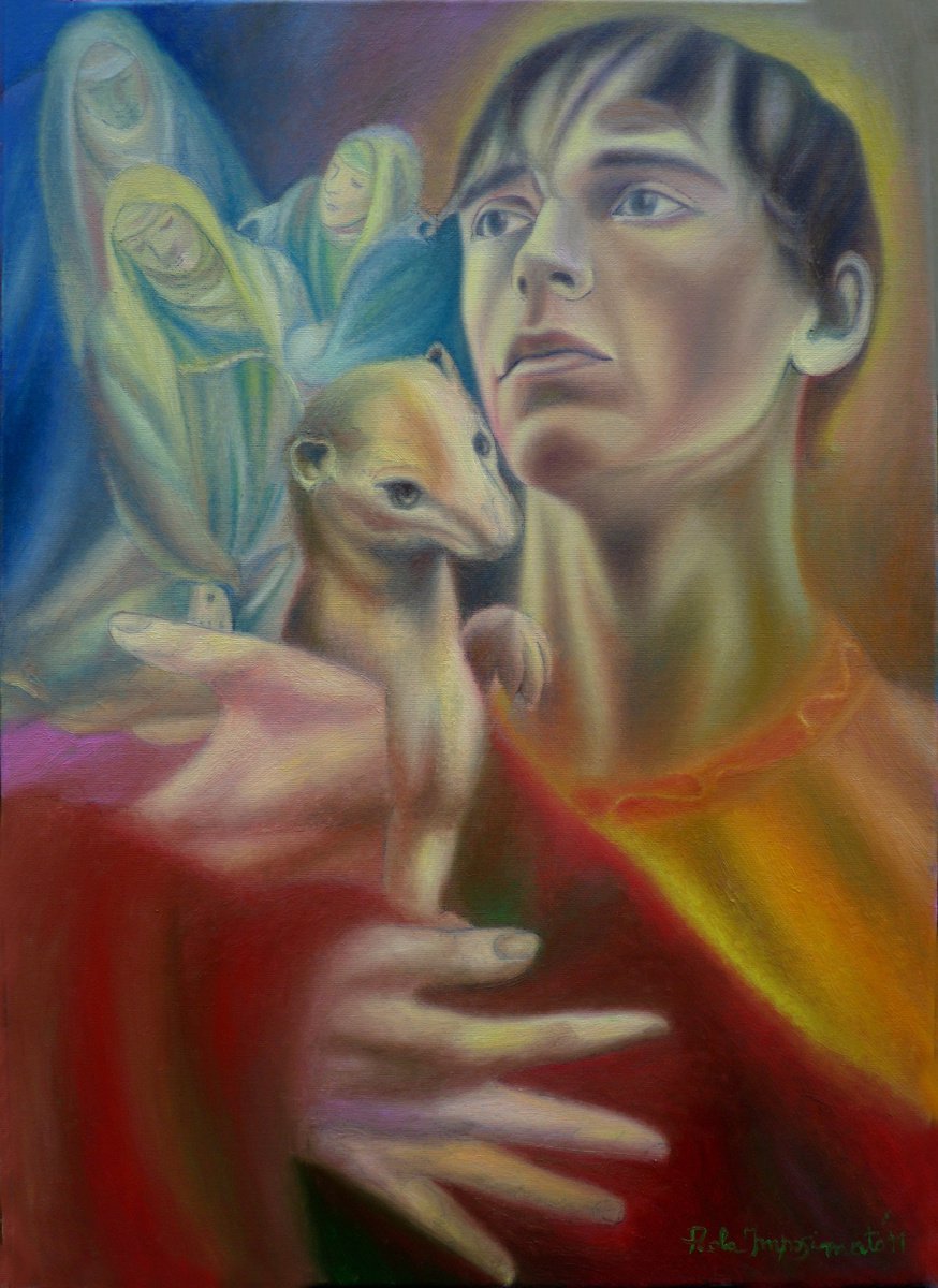 Expressive Portrait Oil Painting By Paola Imposimato, 20 X 28", The Extravagant Painter, Original Artwork