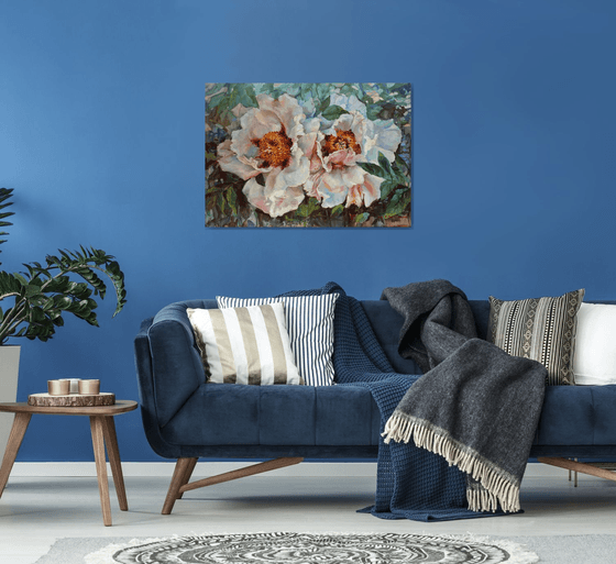 Two peonies. 100x70