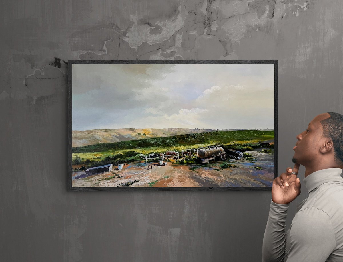 Impressionistic Landscape Acrylic Painting By Maria Kireev, 39 X 24", Tsviki Farm In The Vicinity Of Sderot., Original Artwork