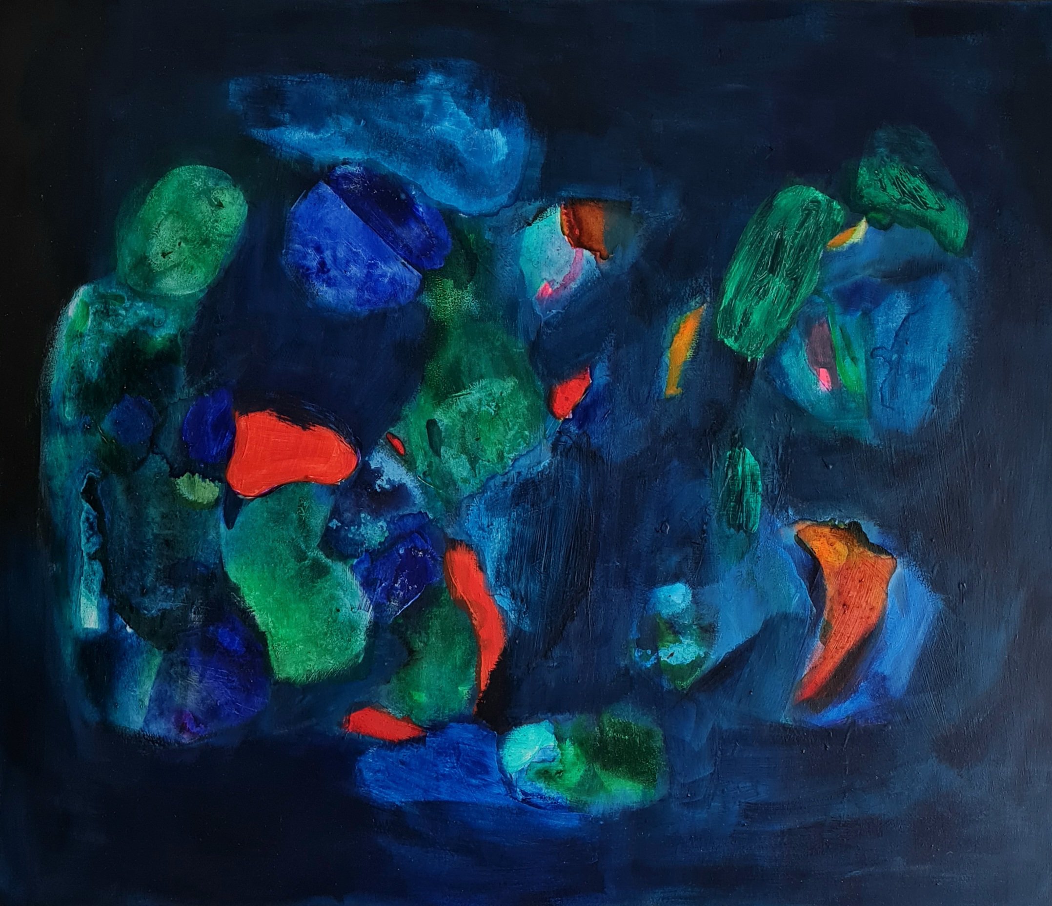 Organic Abstract Acrylic Painting By Wioletta Gancarz, 28 X 24", Velvet Night 14, Original Artwork