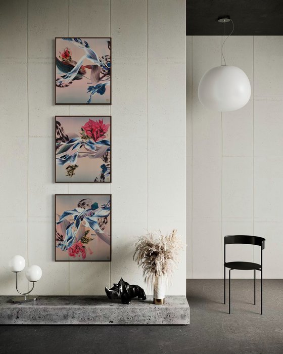 Indigo & Lotus Triptych