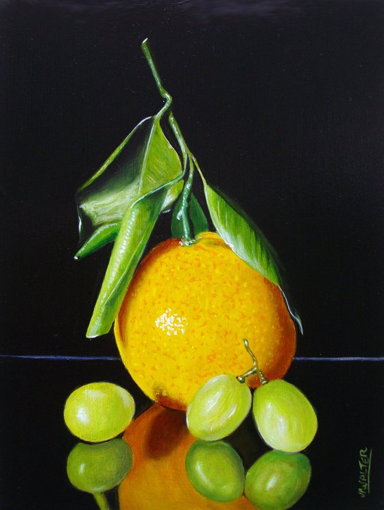 Orange with three grapes