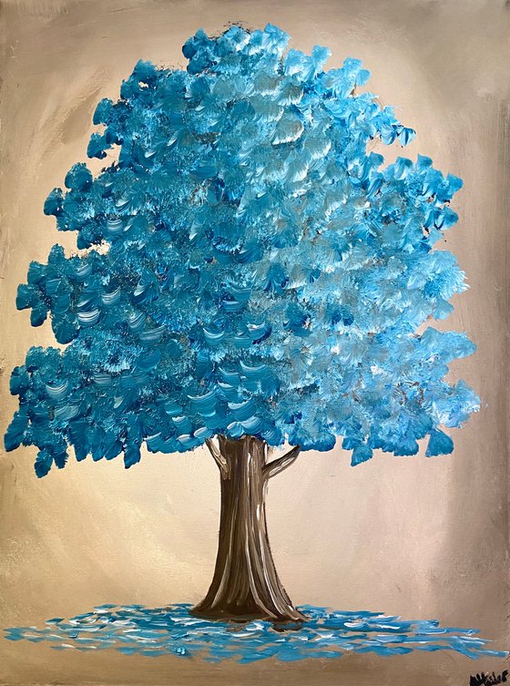 Blue Tree 16″ Round Canvas – UrArtStudio