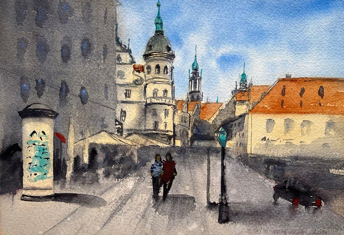 The First Capital City Of Chocolate - original cityscape watercolor by Alona Hryn