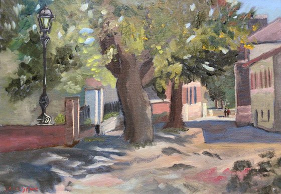 Afternoon shadows in Italy. An original oil painting.
