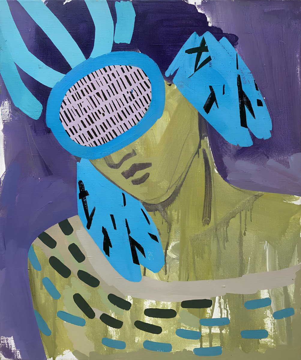 Expressive Portrait Acrylic Painting By Sofi Ginger, 20 X 24", Distorted Vision, Original Artwork