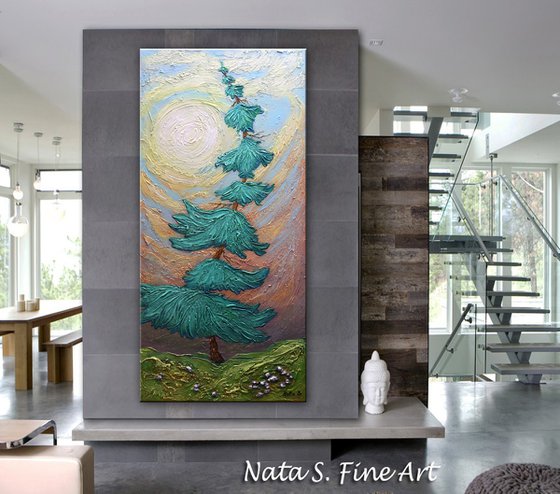 "Alone...."  Pine Tree Painting 107 x 51 cm