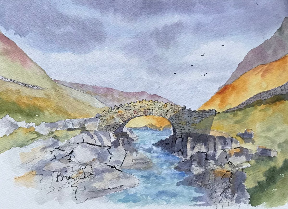 Impressionistic Landscape Watercolour By Brian Tucker, 14 X 10, Stockley Pack Horse Bridge, Original Artwork