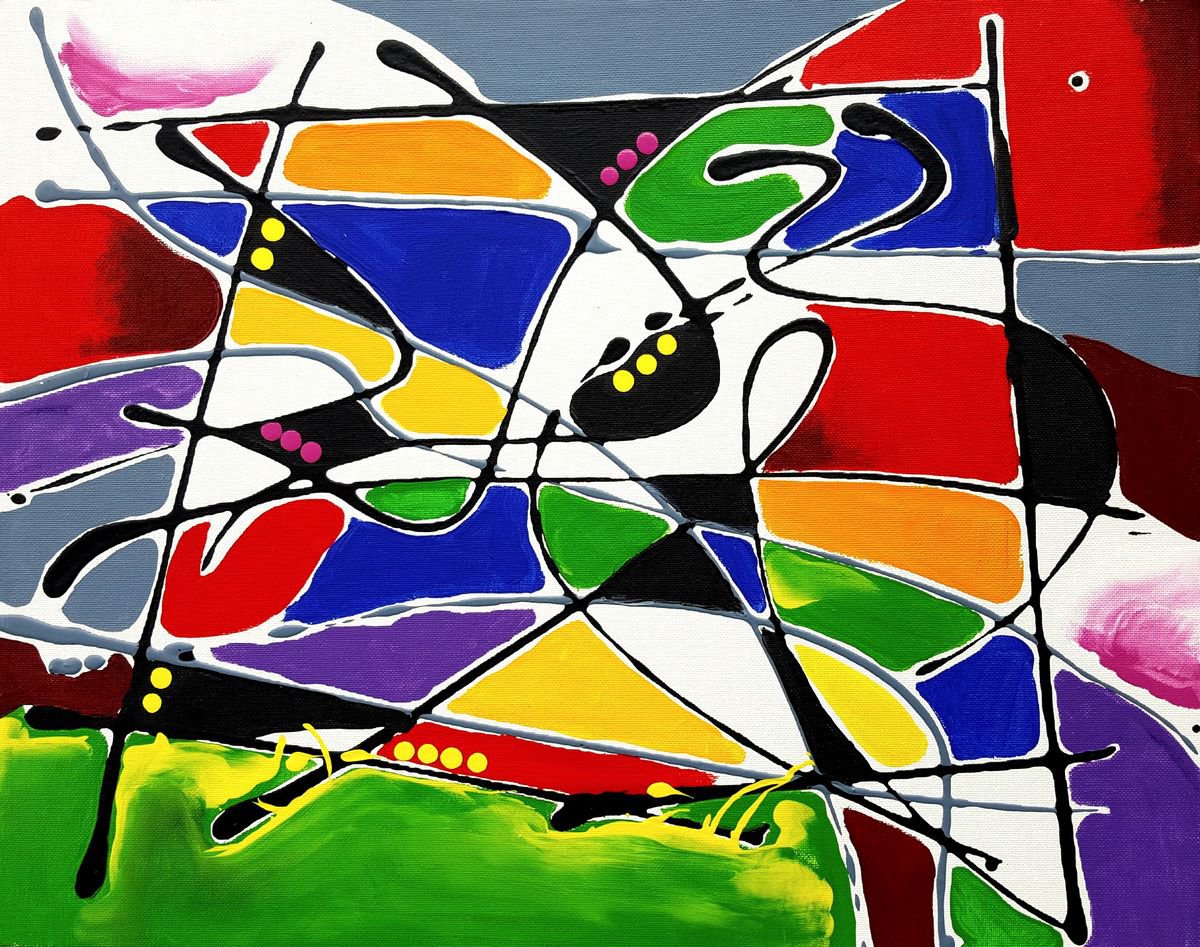 Expressive Abstract Acrylic Painting By Galina Victoria, 20 X 16, Happy Etude, Original Artwork