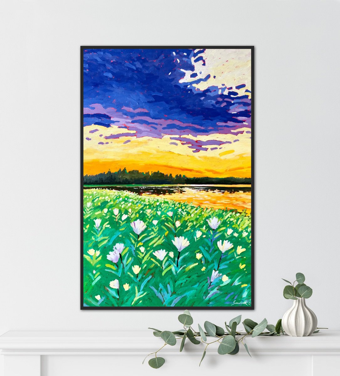 Impressionistic Landscape Oil Painting By Volodymyr Smoliak, 20 X 30", Summer Day. Sunset, Original Artwork