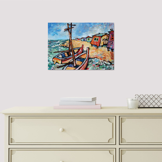 Fishing boats and home.