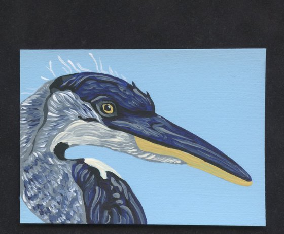 ACEO ATC Original Miniature Painting Great Blue Heron Bird Wildlife Art-Carla Smale