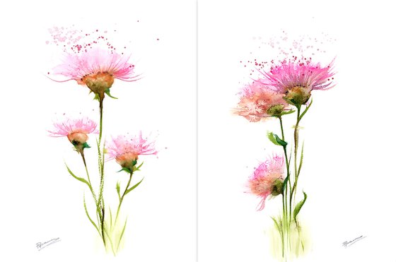Set of 2 Wildflowers Paintings