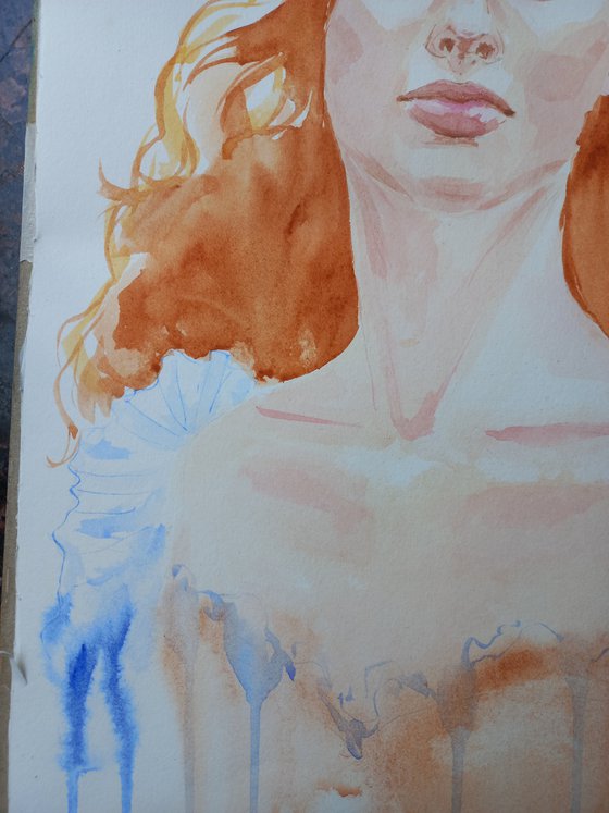 Chastity. Watercolor woman portrait 27x39 cm/11x15 in