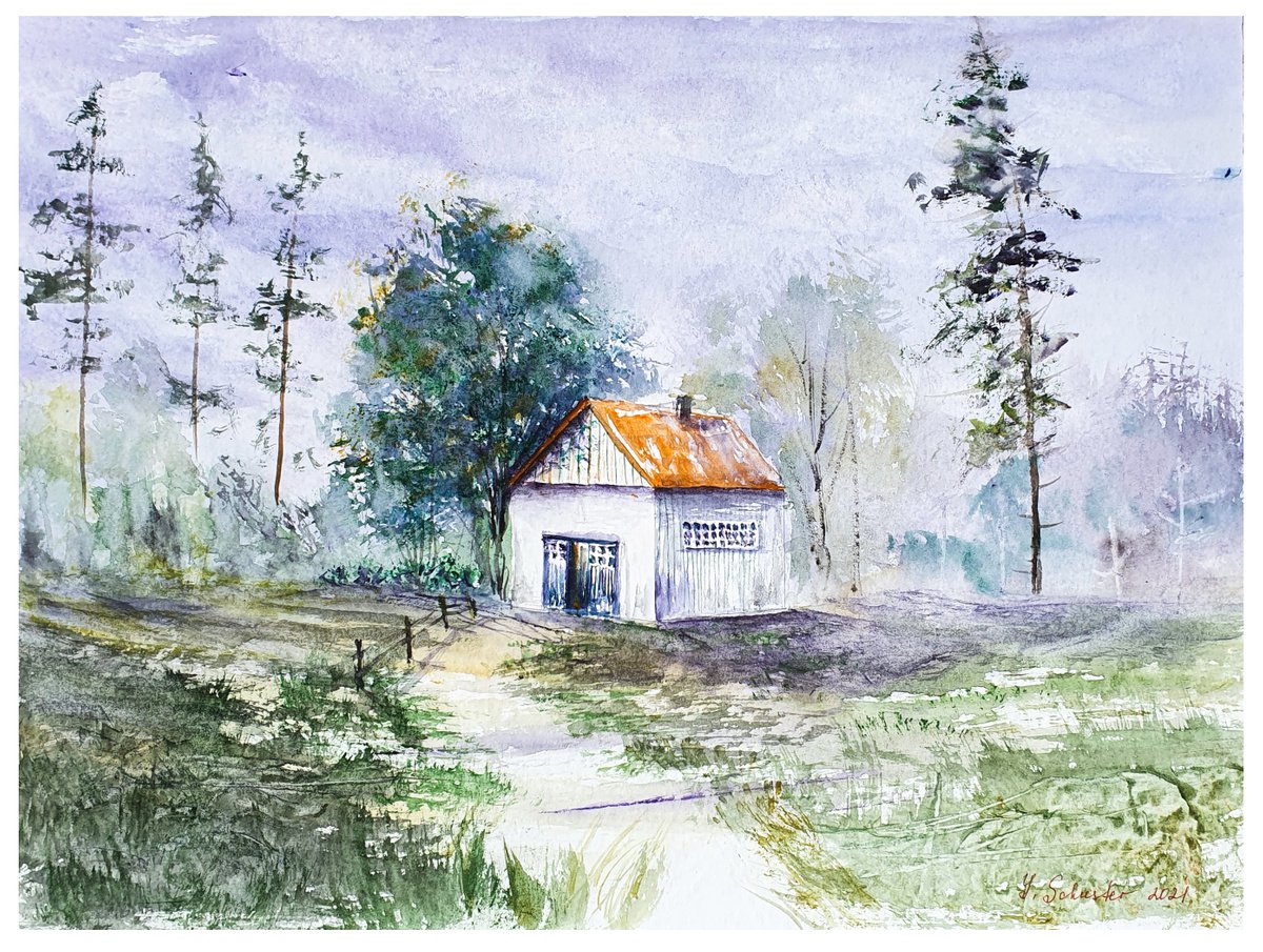 Impressionistic Landscape Watercolour By Yulia Schuster, 16 X 12", Somewhere, Original Artwork