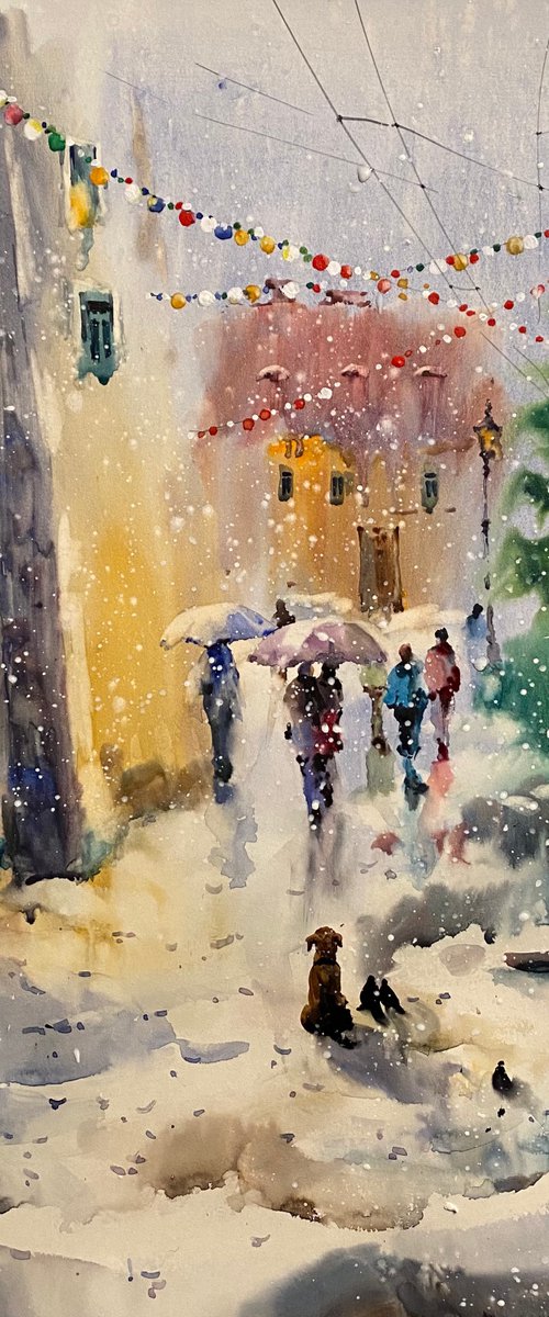 Sold Watercolor “Waiting for Christmas… ” perfect gift by Iulia Carchelan