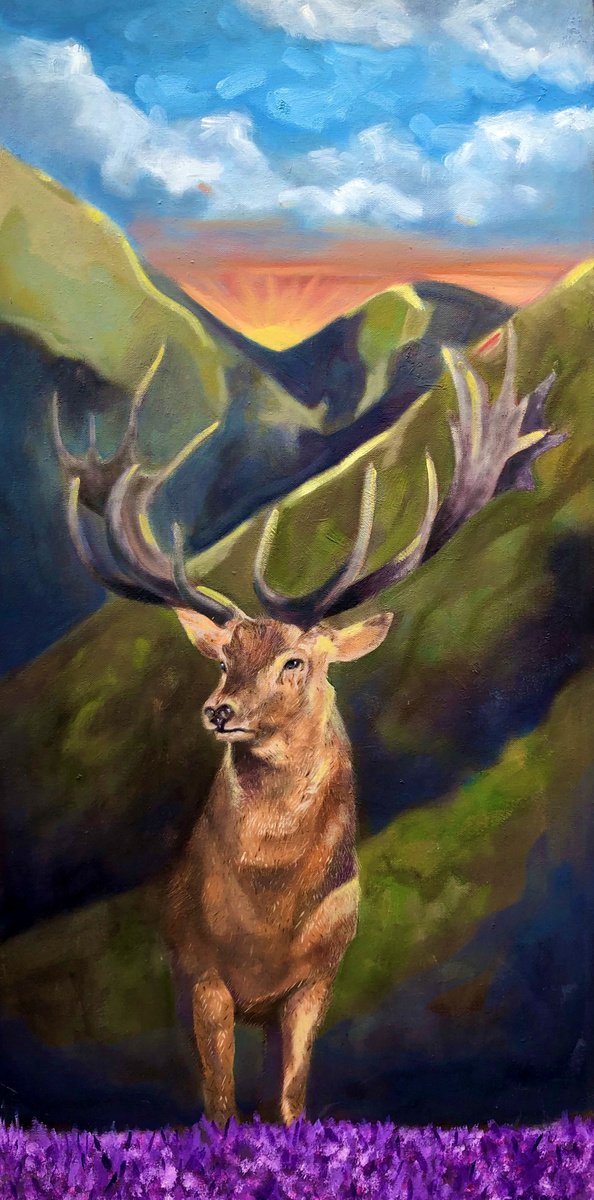 Photorealistic Oil Painting , Scottish Wildlife - Stag By Stevie Nicholson, 20 X 39, Artwork For Sale On Artfinder