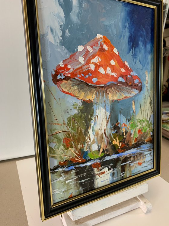 Fly agaric.Mushrooms landscape