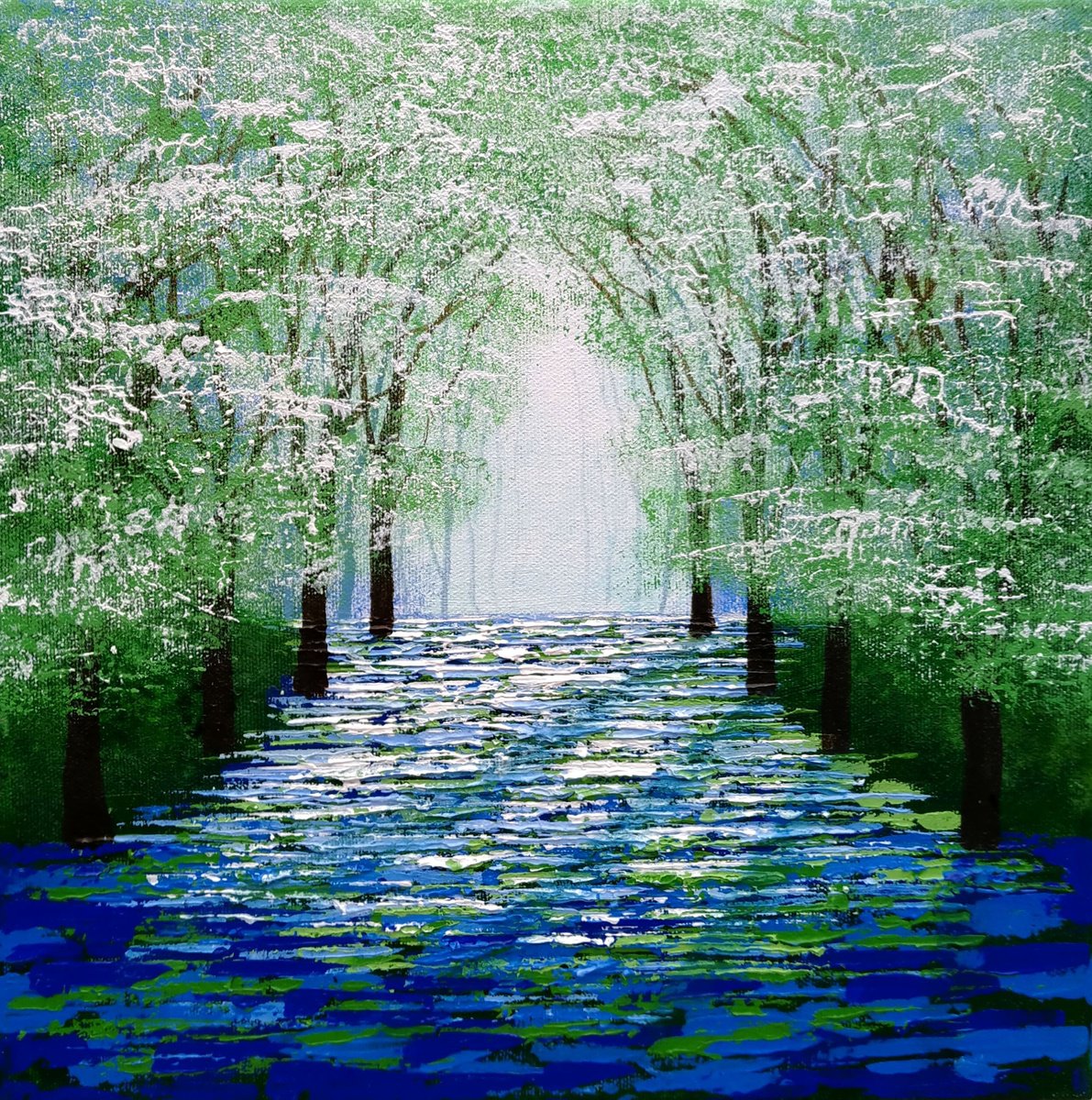 Impressionistic Botanical Acrylic Painting By Amanda Horvath, 12 X 12, Myrtle Berry Glade, Original Artwork