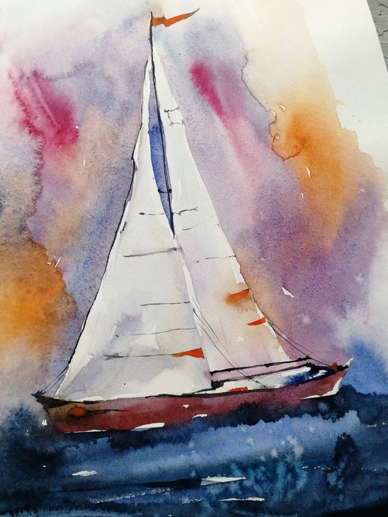 Sailboat painting. Seascape